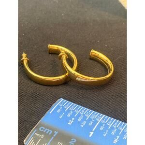 Vintage Monet Gold Tone Hoop Earrings Signed Classic Thick Hoops